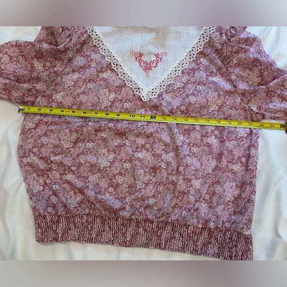 Vintage Frejani Floral Pink Blouse with Lace Embroidered Collar Size 18 - Picture 10 of 12